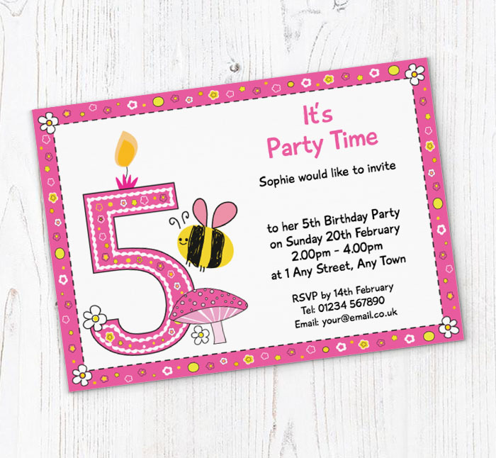 bumble bee 5th birthday invitations