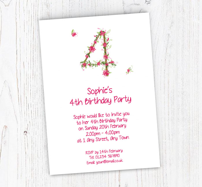 floral 4th birthday party invitations