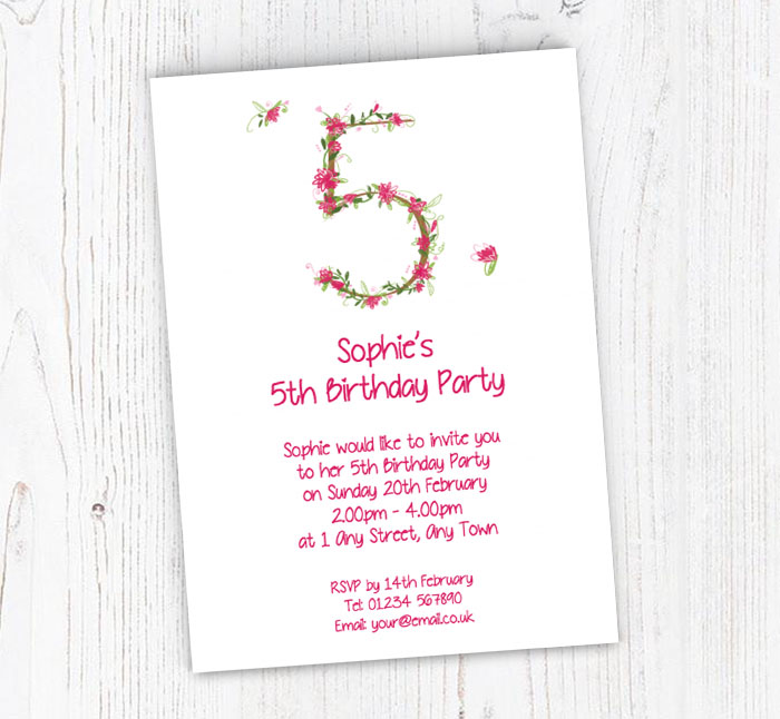 floral 5th birthday party invitations