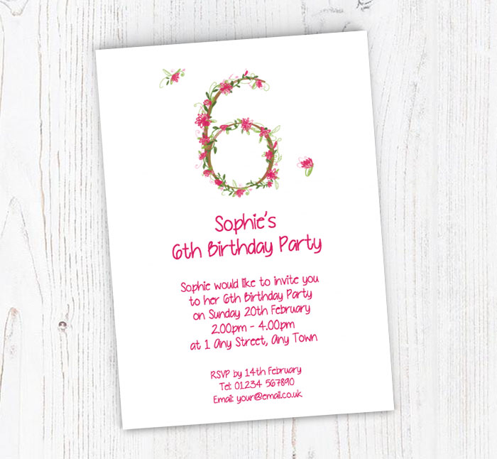 floral 6th birthday party invitations