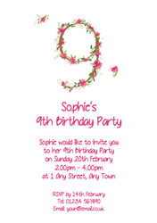 floral 9th birthday party invitations