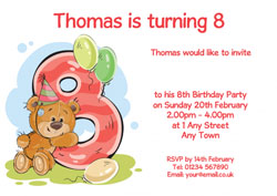 party bear 8th birthday party invitations