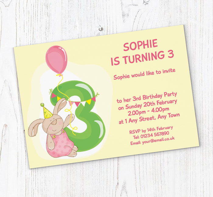 bunny rabbit 3rd birthday invitations