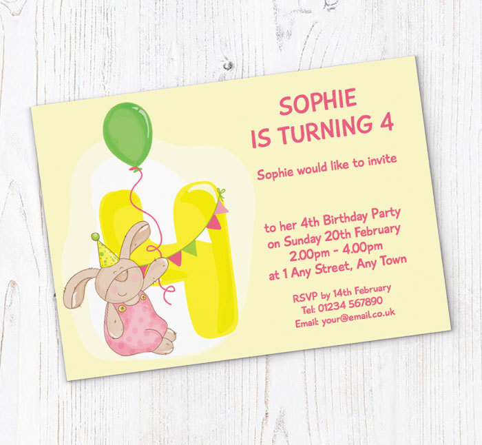 bunny rabbit 4th birthday invitations