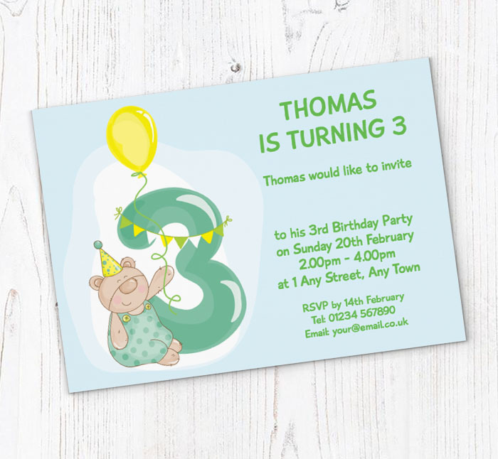 teddy bear 3rd birthday invitations