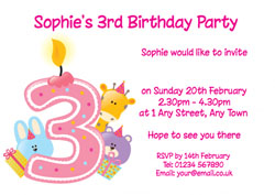 pink 3rd birthday party invitations