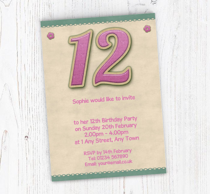 glitter style 12th birthday invitations