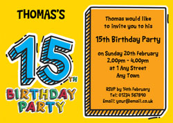 15th doodle birthday party invitations
