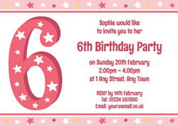 6th stars birthday party invitations