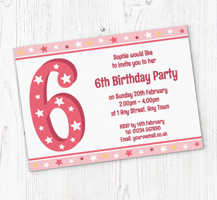 6th stars birthday party invitations