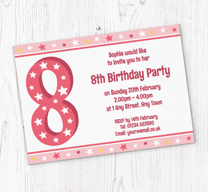 8th stars birthday party invitations