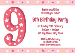 9th stars birthday party invitations