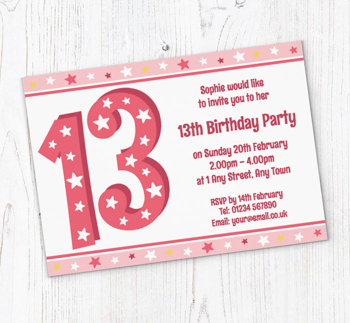 13th stars birthday party invitations
