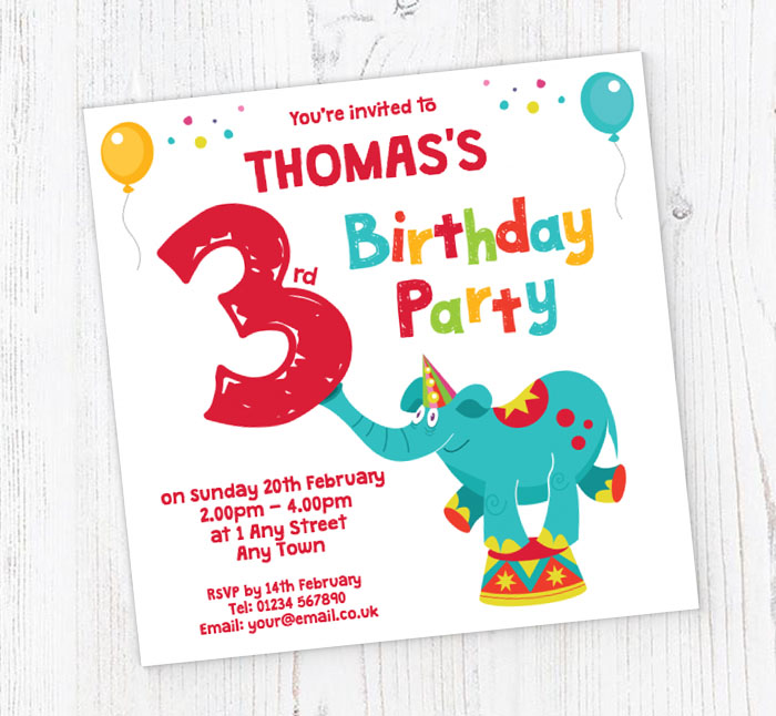 elephant 3rd birthday party invitations
