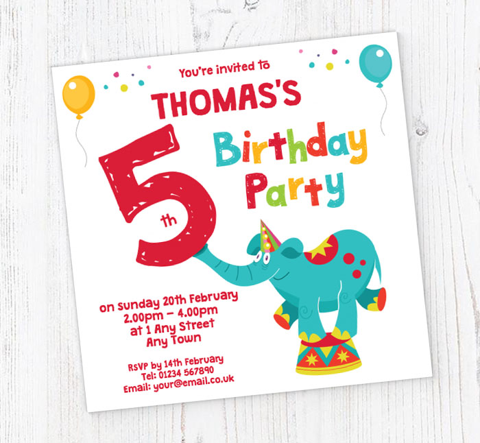 elephant 5th birthday party invitations