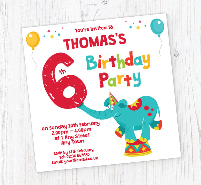 elephant 6th birthday party invitations