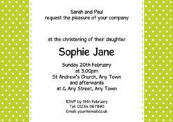 green and white christening invitations