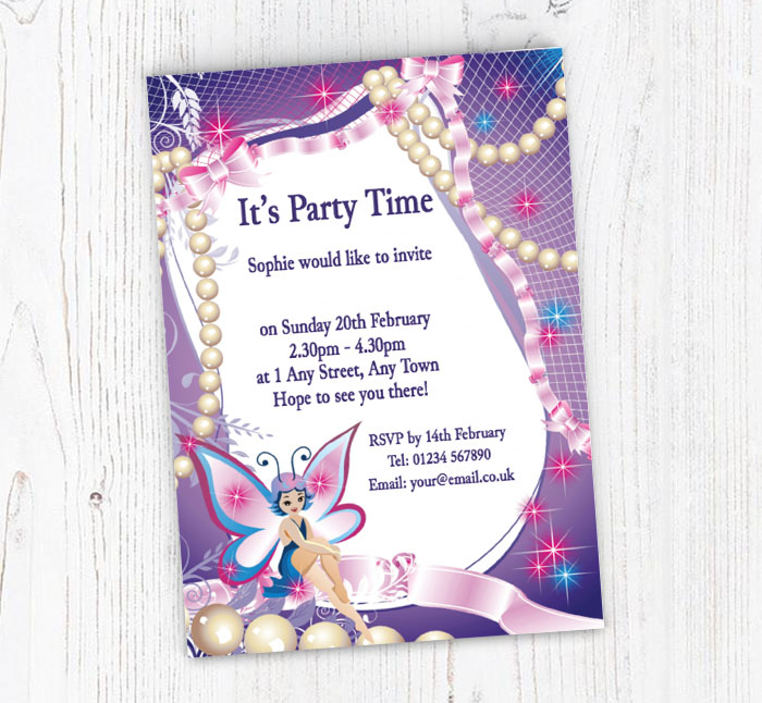 fairy and pearls party invitations