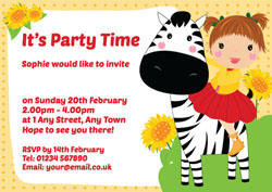 girl and zebra party invitations