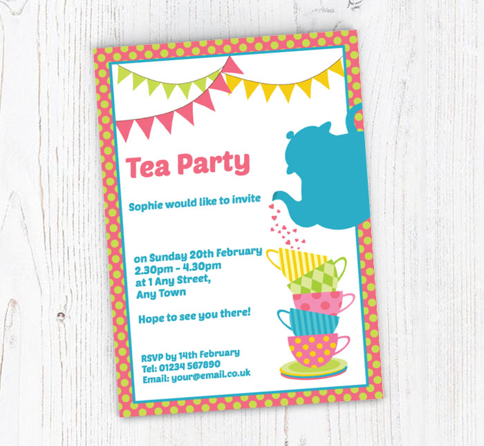 teapot and bunting invitations