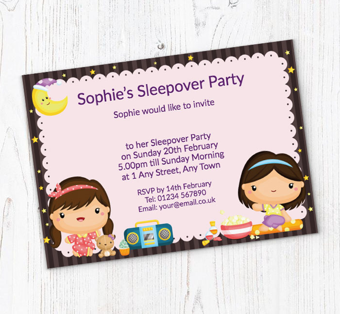 sleepover girls party invitations
