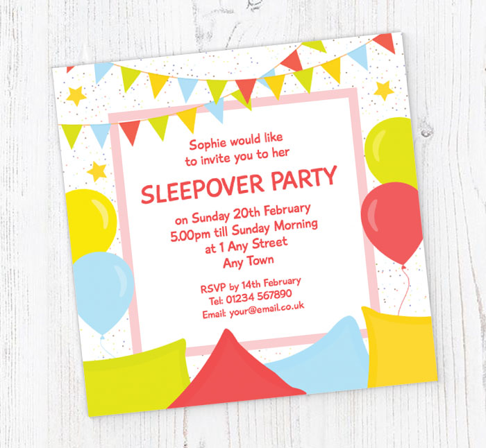 pillows and balloons party invitations