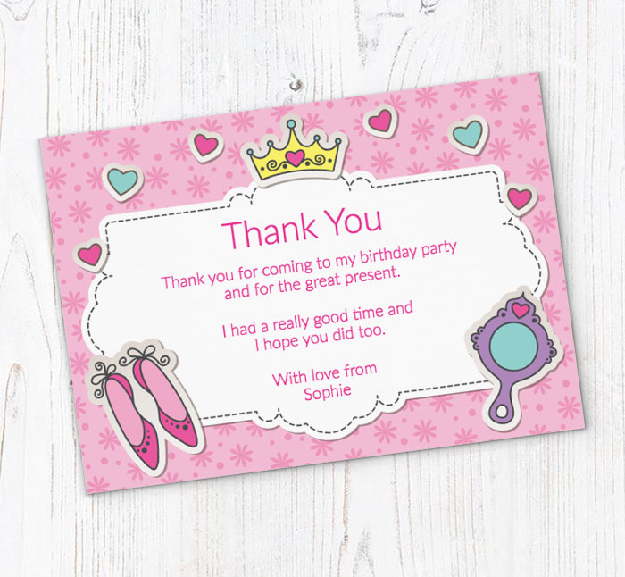 pink princess thank you cards