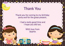 sleepover girls thank you cards