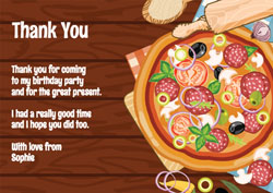 pizza on table thank you cards