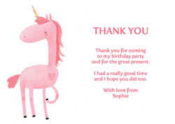 pink unicorn thank you cards