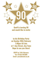 90th gold foil stars party invitations