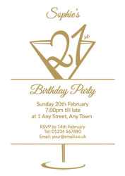 gold foil cocktail glass 21st invitations