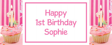 1st birthday pink cupcake party banner