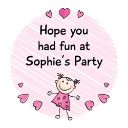 little girl and hearts party stickers