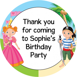 princess and pirate party stickers