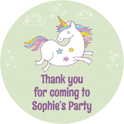 jumping unicorn party stickers