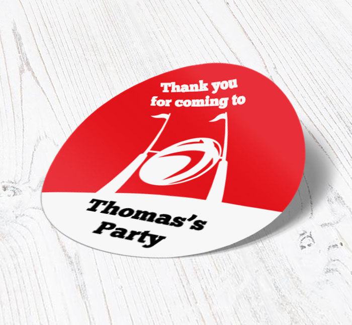 red rugby party stickers