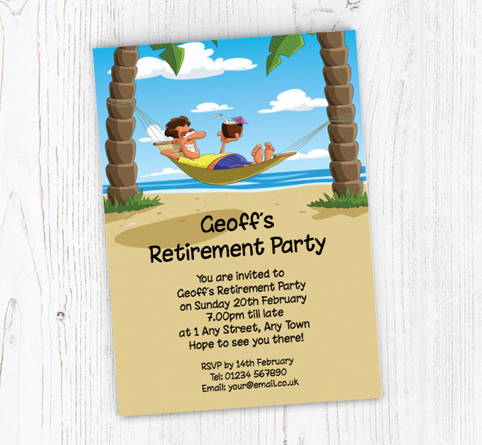 tropical beach retirement invitations
