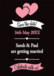 black and pink save the date cards