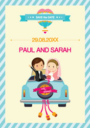 couple in car save the date cards