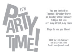 silver foil party time invitations