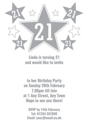 21st silver foil stars party invitations