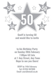 50th silver foil stars party invitations