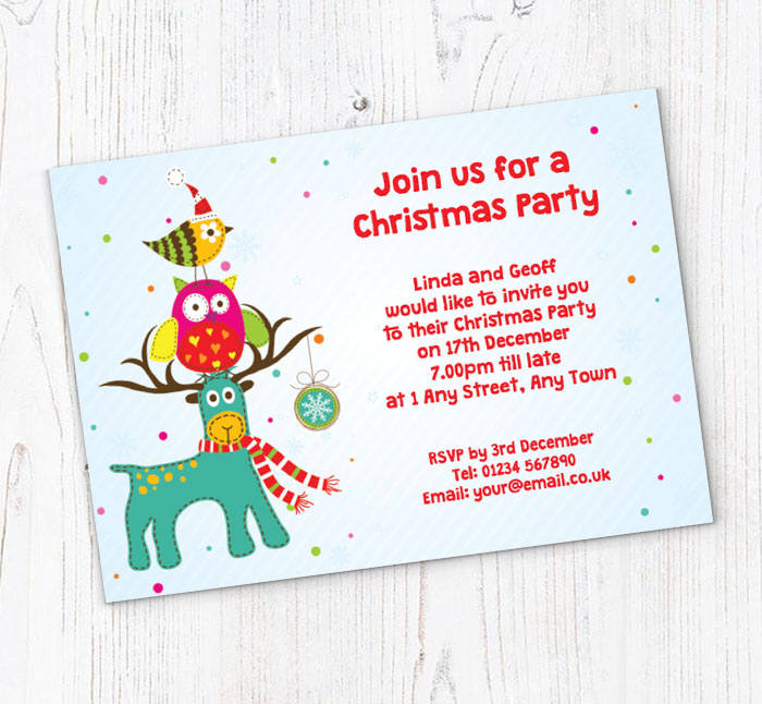reindeer owl and robin invitations