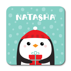 personalised penguin with present coasters