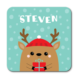 personalised reindeer with present coasters