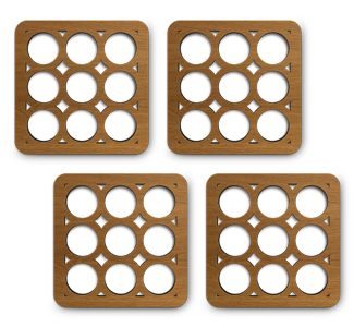 set of 4 laser cut square circles wooden coasters