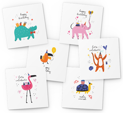 party animals birthday card pack