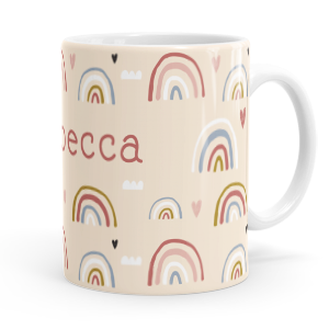 personalised rainbows and hearts mug