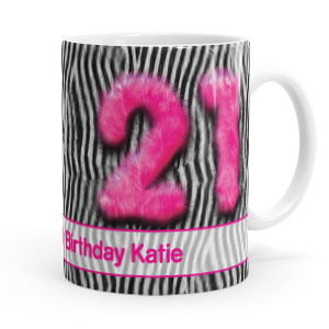 personalised pink furry 21st mug